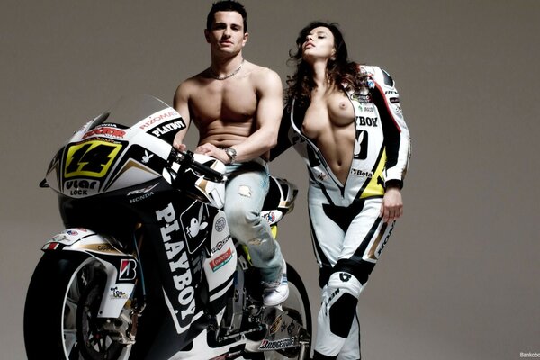 Photo shoot with a motorcycle for Playboy magazine