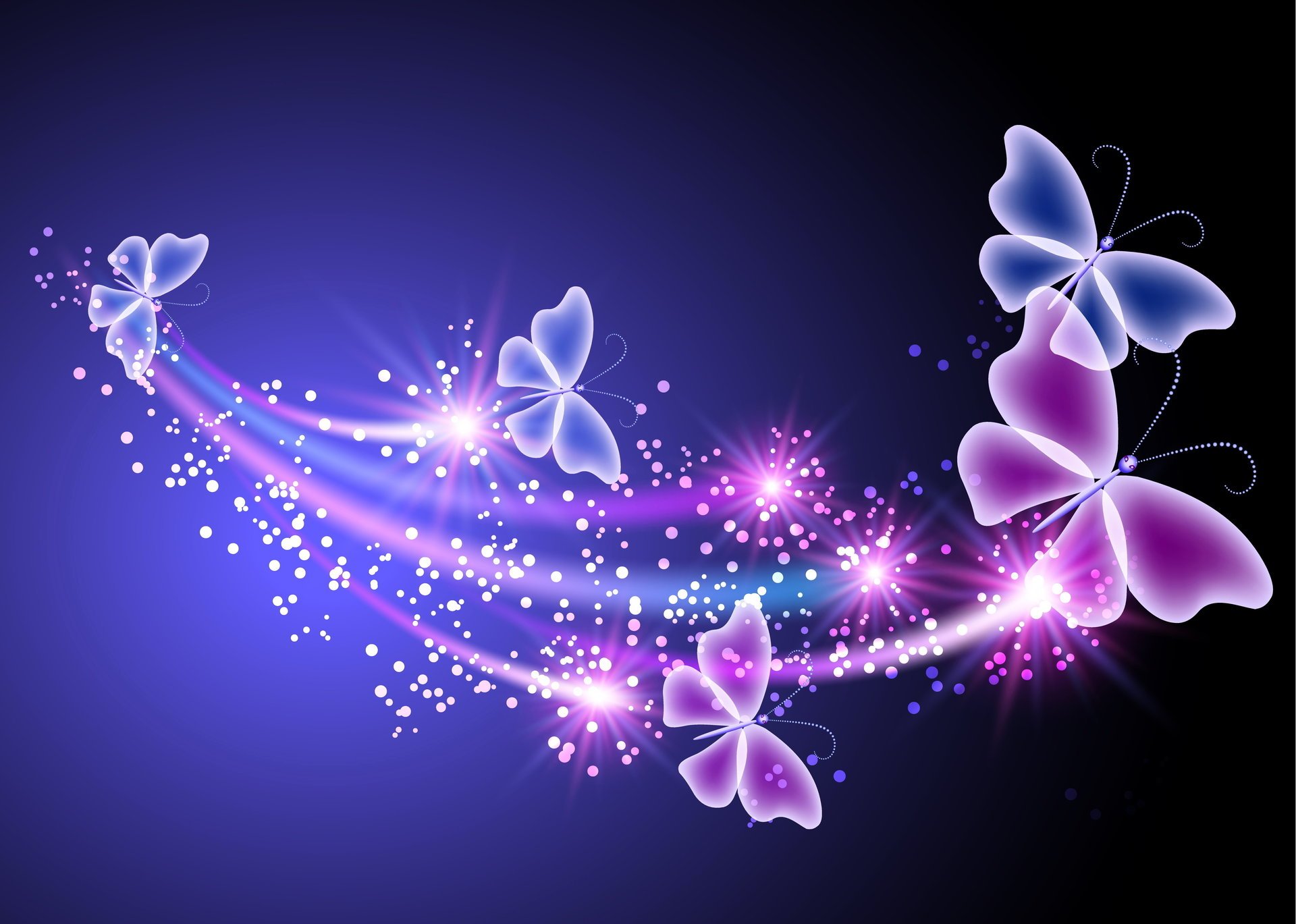 abstract neon butterflies sparkle néon glow blue papillons pink