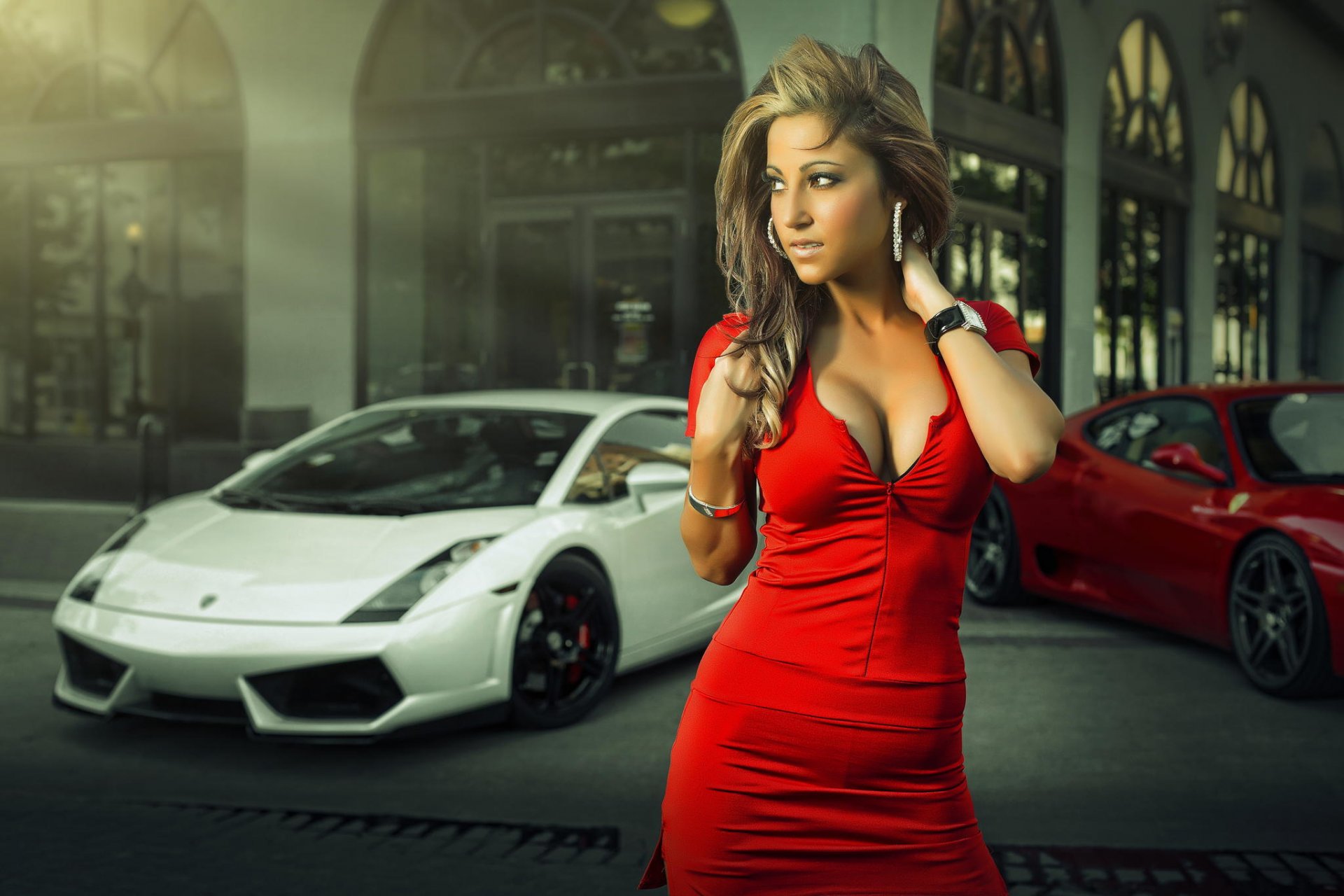 modelo robin grimshaw chica foto joel chan lamborghini gallardo blanco ferrari rojos