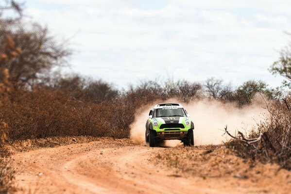 Auto Green Mini Cooper en el Rally x-raid