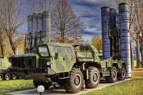 S-300 against the background of an autumn city