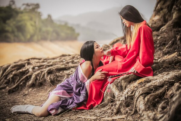 Girls in kimono in oriental style