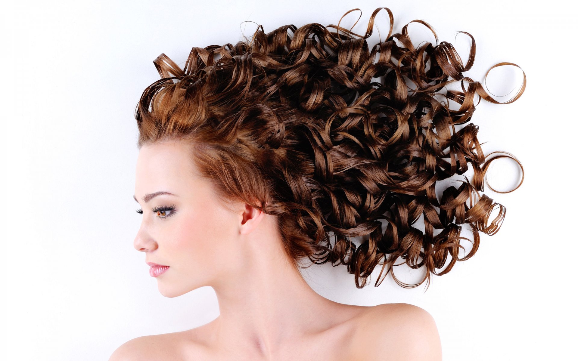 girl hair curls hair style white background section