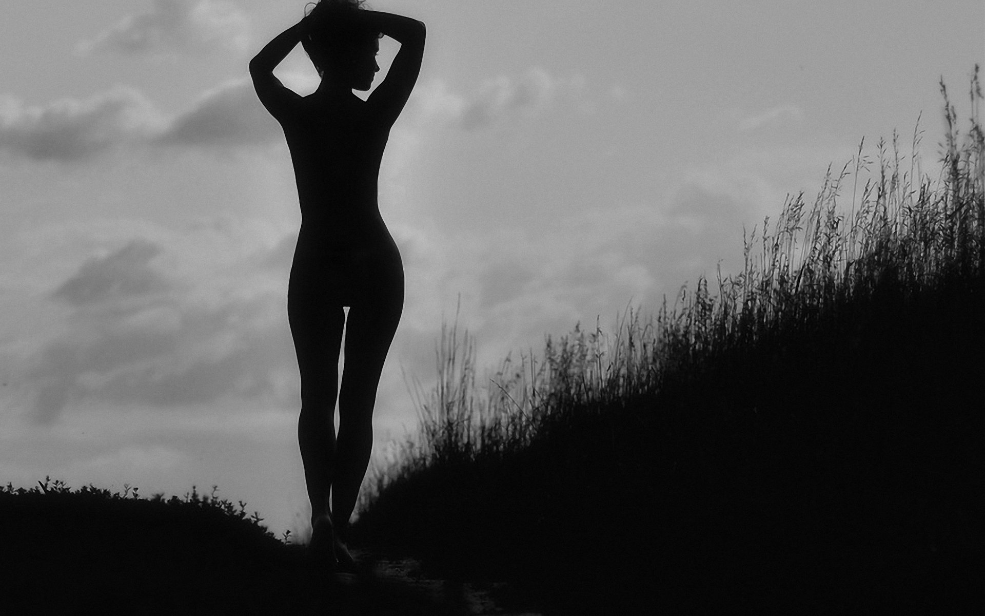 hang gras schatten silhouette körper formen linien kurven himmel wolken