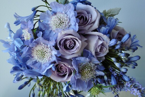 Bukiet polnych kwiatów w chłodno-niebieskim kolorze