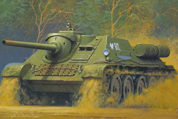 Un char soviétique se précipite dans la poussière
