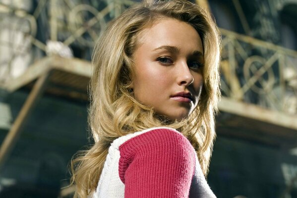 Hayden Panettieri in a pink blouse