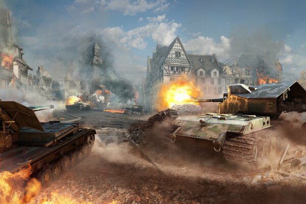 World of Tanks, czołgi w ognistym dymie