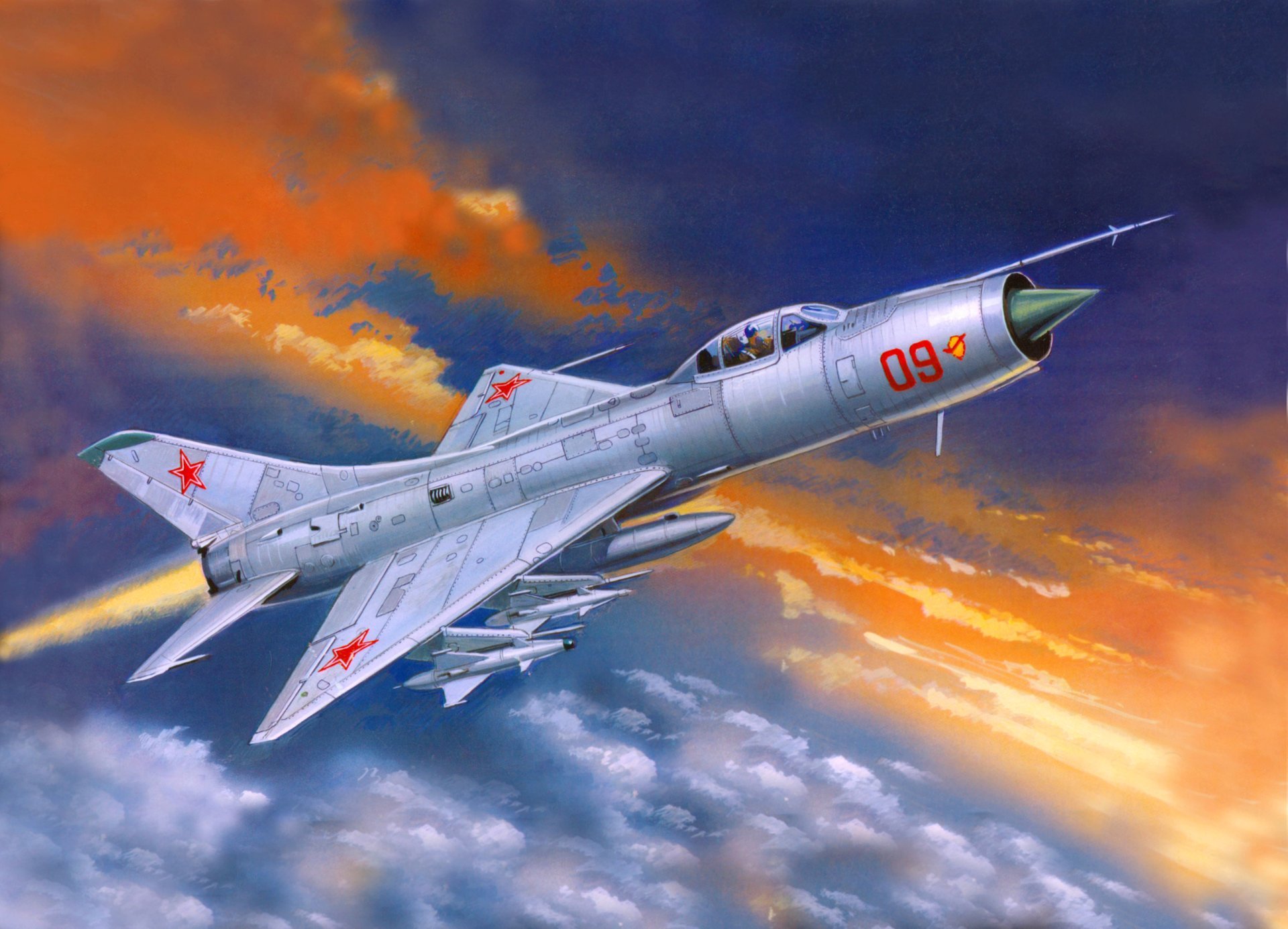 jednosilnikowy radziecki su-9 samolot art sky