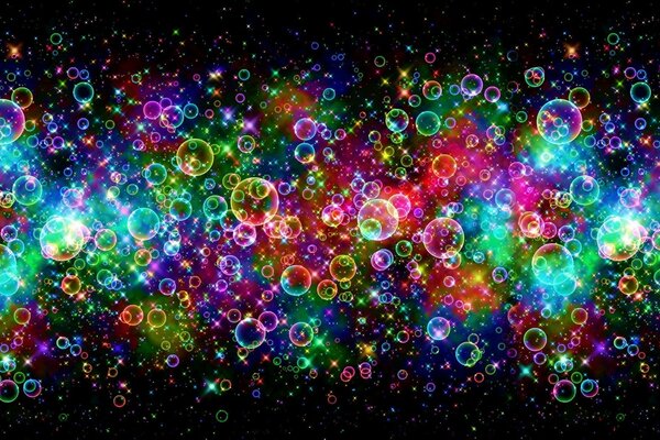 Bulles multicolores sur fond noir