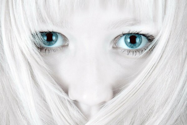 Albino girl with blue eyes