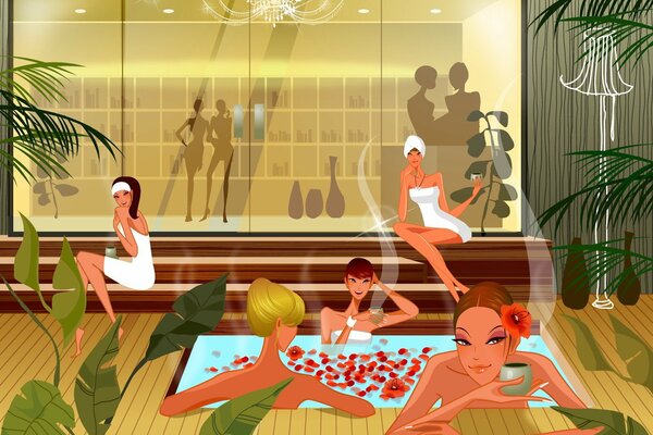 Las chicas se relajan en la sauna del Spa