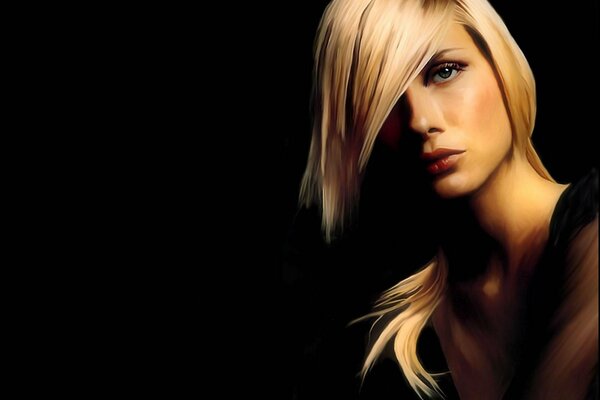 Drawing of a blonde on a black background