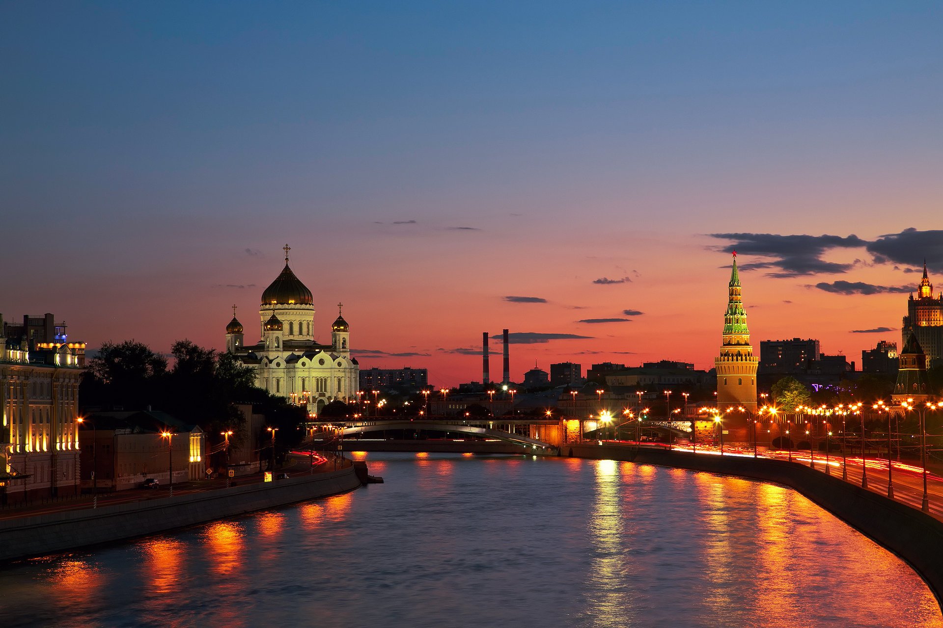 russie ville coucher de soleil rivière moscou