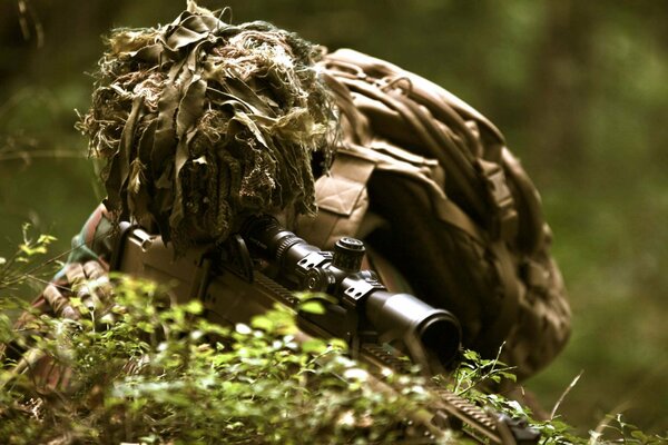 Soldiers in equipment at military exercises