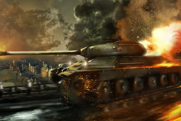 World of tanks, un carro armato nel fumo di fuoco