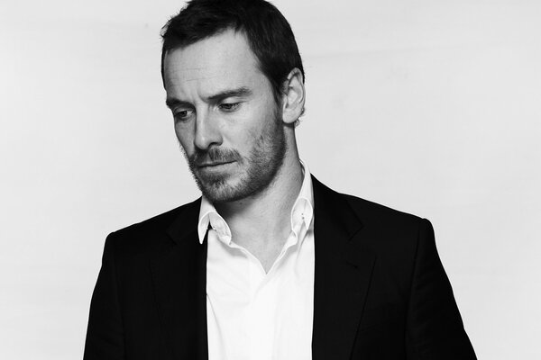 Michael Fassbender in black and white photo