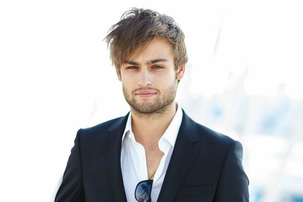 Actor Douglas Booth in a jacket