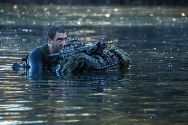 Canadian Army soldier in the water