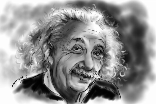 Dibujo de Albert Einstein en blanco y negro