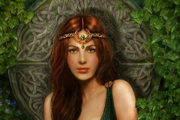 Princesse celtique sur fond de mosaïque ancienne