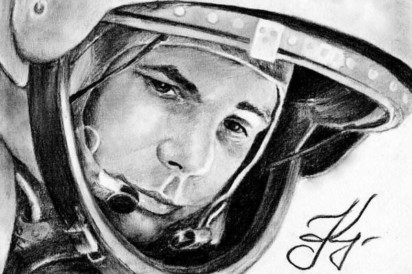 Imagen del cosmonauta Yuri Gagarin en un traje espacial