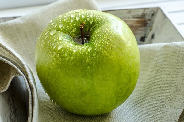 Gewaschener grüner Apfel, Frucht im Wasser