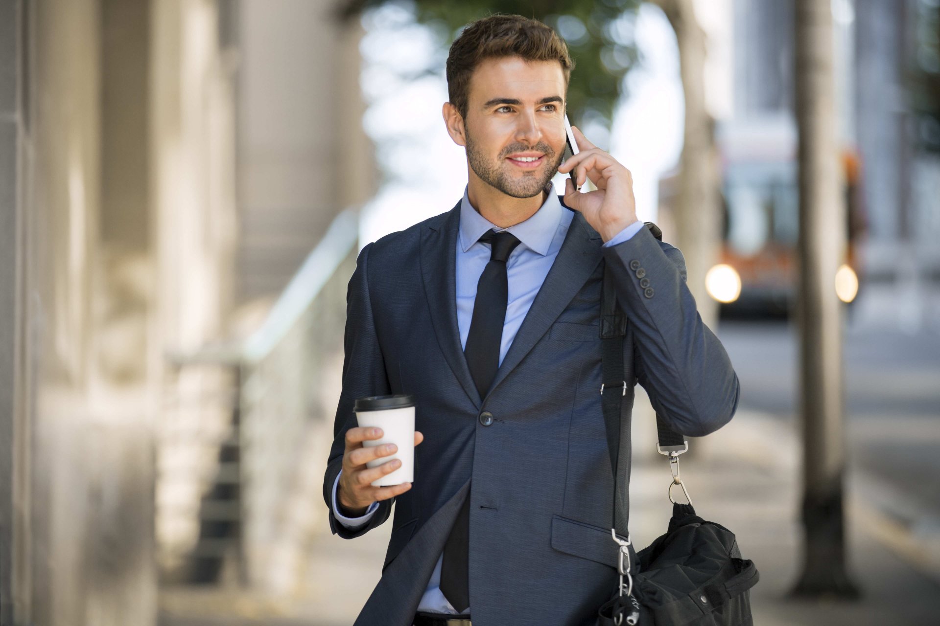 coffee guy phone walk men