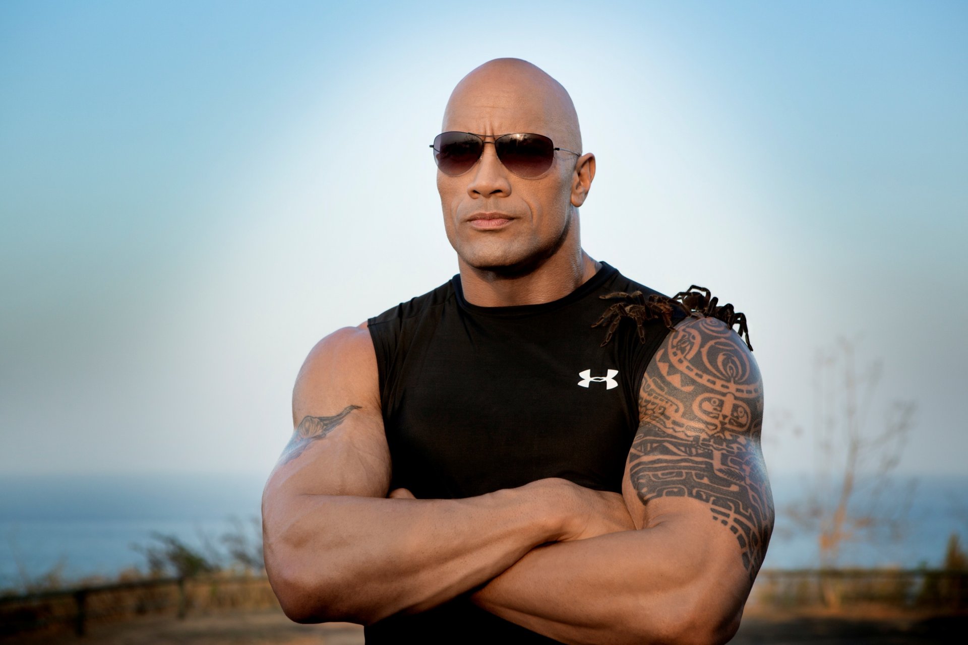 dwayne johnson spiders muscles sunglasse