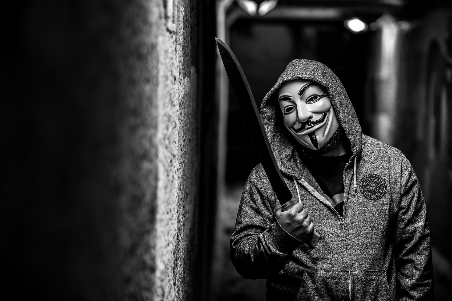 anonymous men mask machete