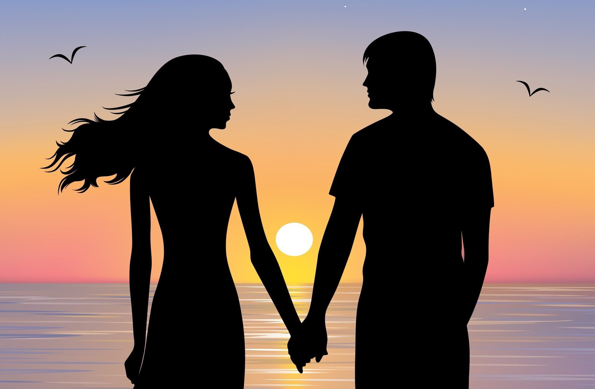 fille silhouette garçon amour mains couple couple