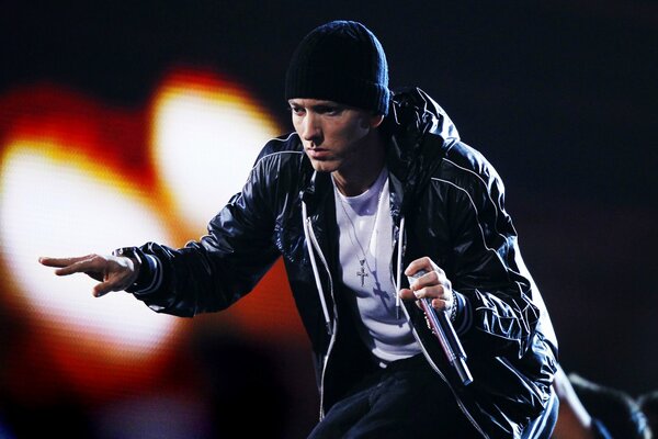 Eminem at a concert with a microphone