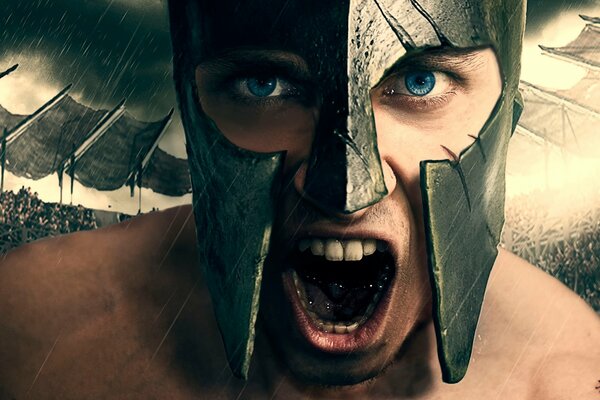 The cry of a male gladiator in armor