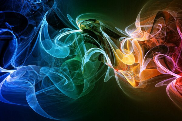 Cigarette smoke in color and on a black background
