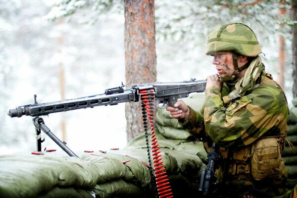 En el bosque de soldados con armas