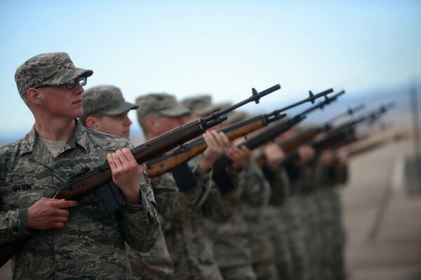 Soldiers during exercises with weapons in their hands