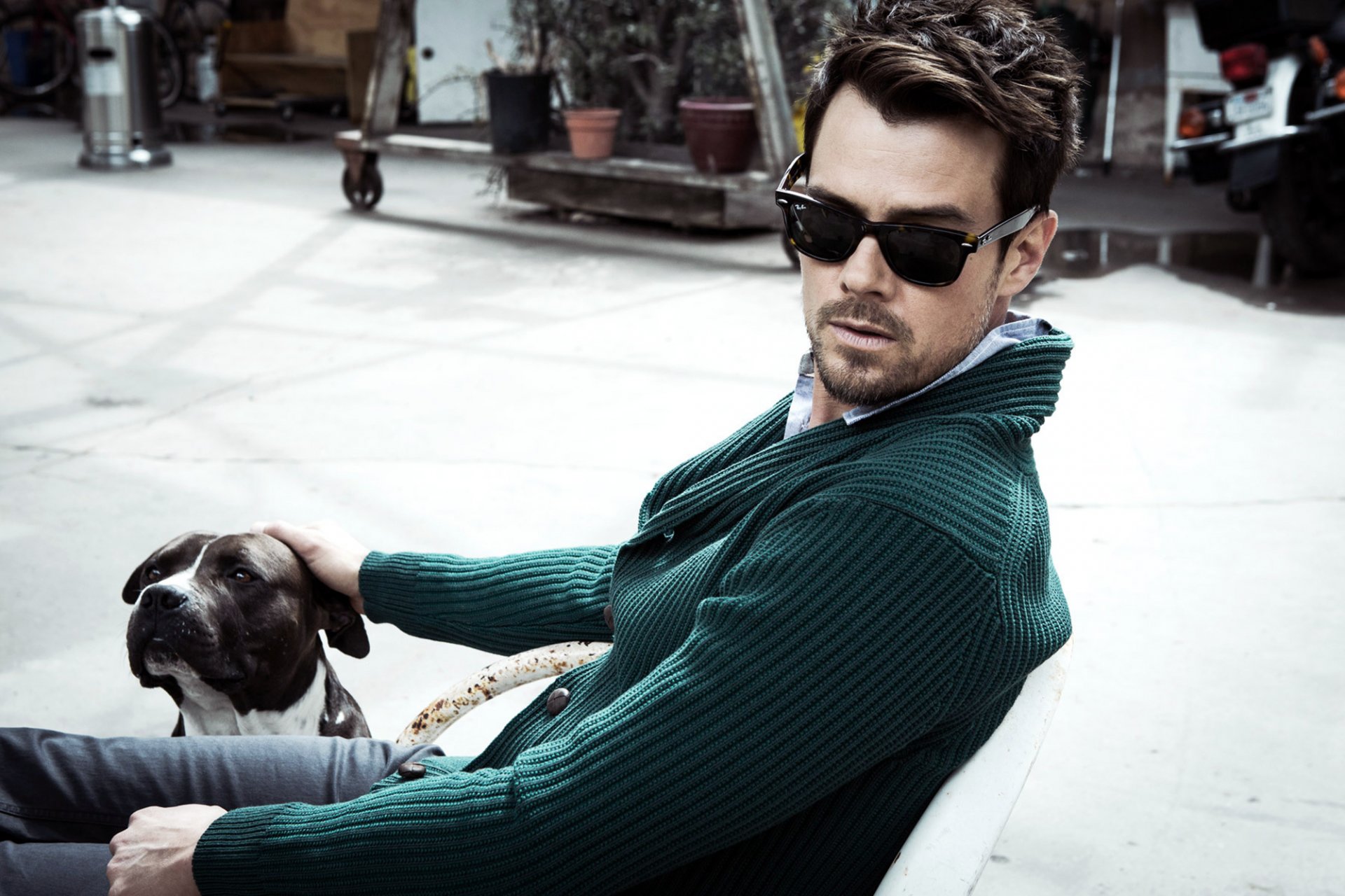 josh duhamel men actor face sunglasses dog