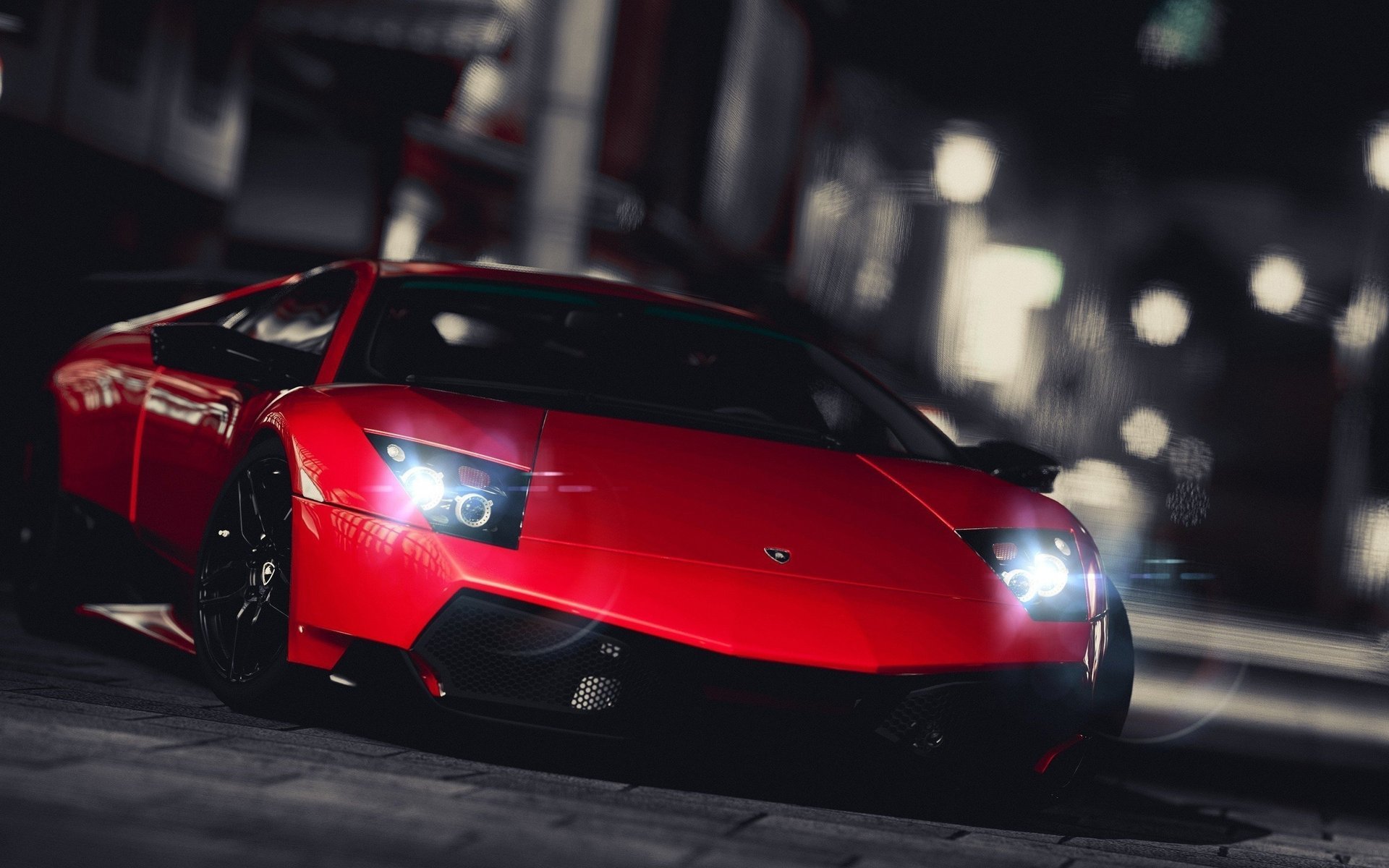 lamborghini supercar the dark background the city lights beautiful