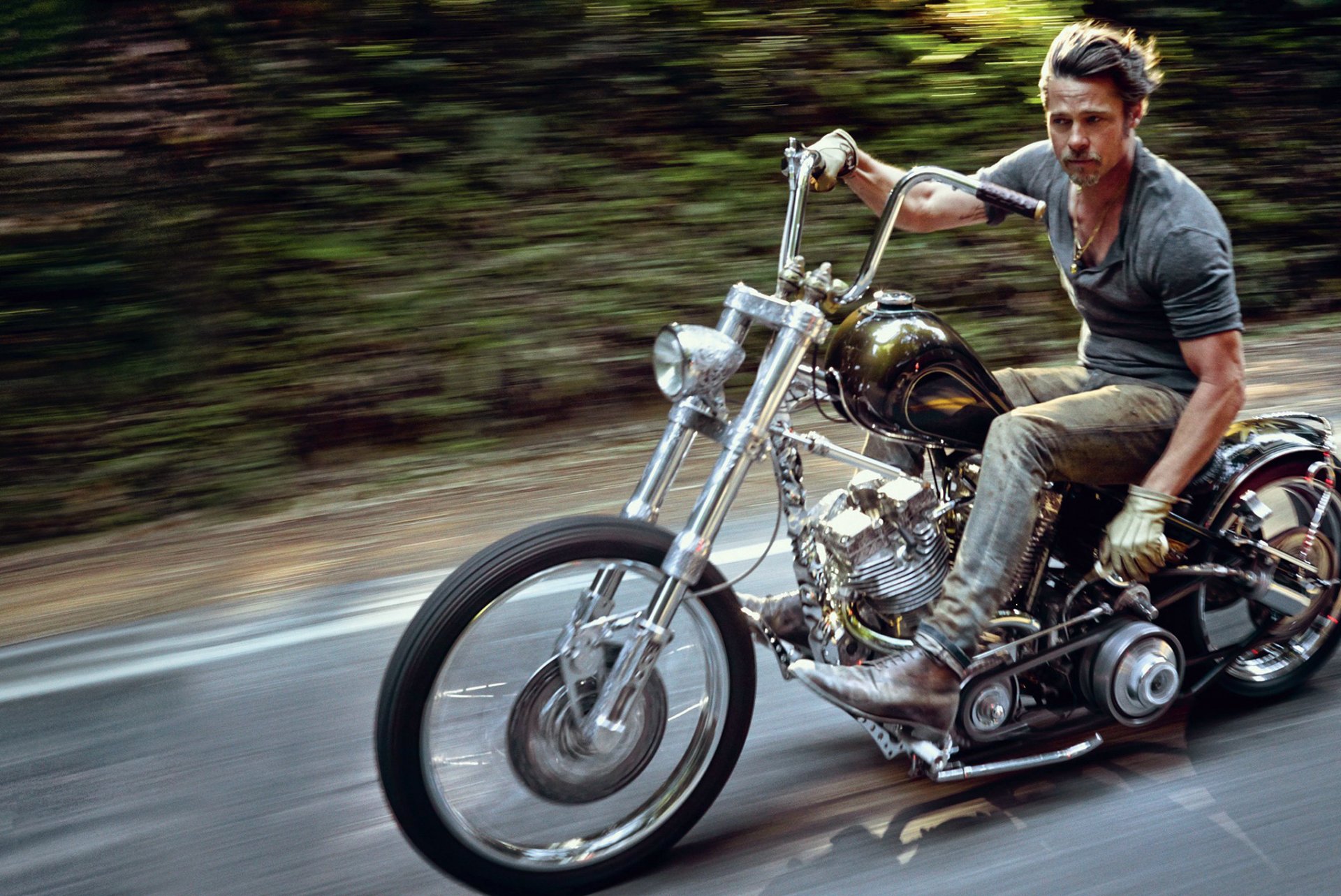 brad pitt hombre actor motocicleta carretera montar a caballo