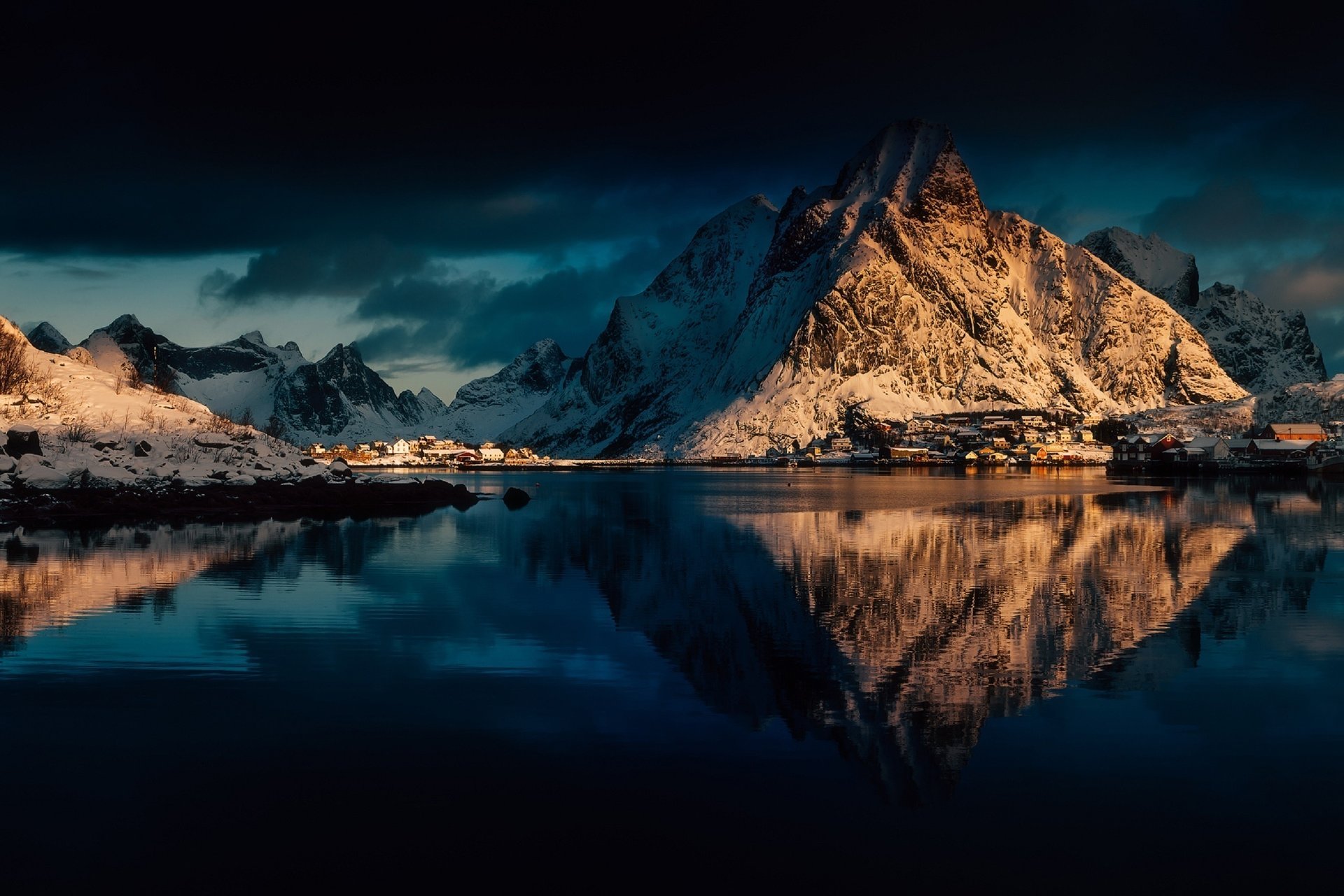 lofoten archipelago the norwegian sea helmets islands reflection