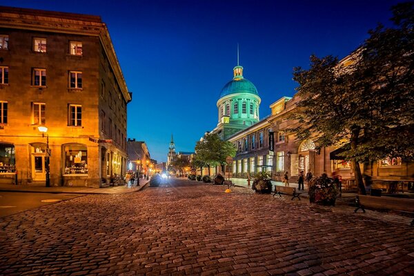 Evening Montreal. Paved street