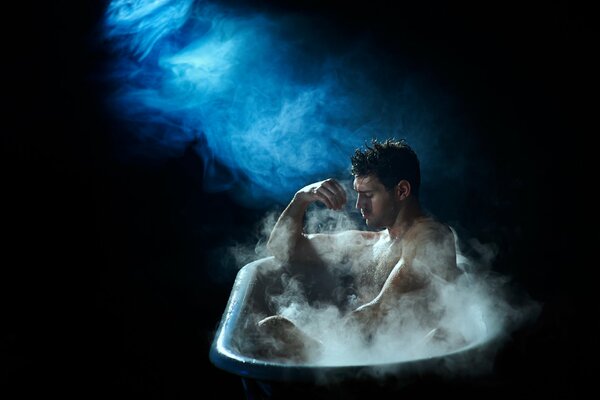 Beau Roberts in a hot tub