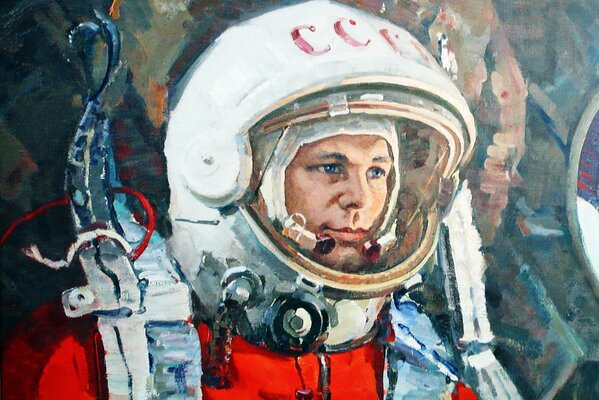 Yuri Gagarin en el traje espacial de la URSS