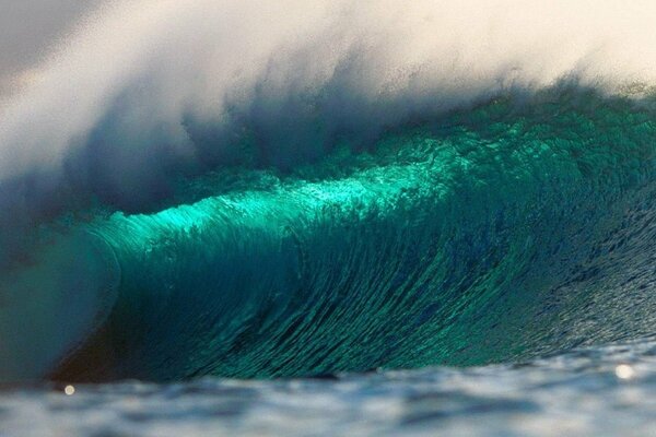 Belle onde dell oceano con un barlume di plancton