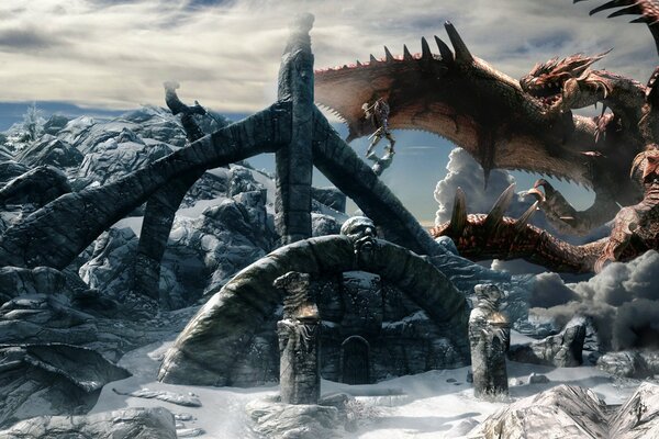 Der schreckliche Drache in der Skyrim-Welt