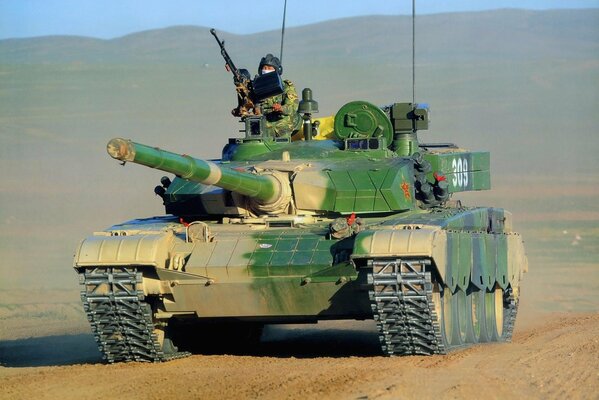 Battle tank in the steppe area