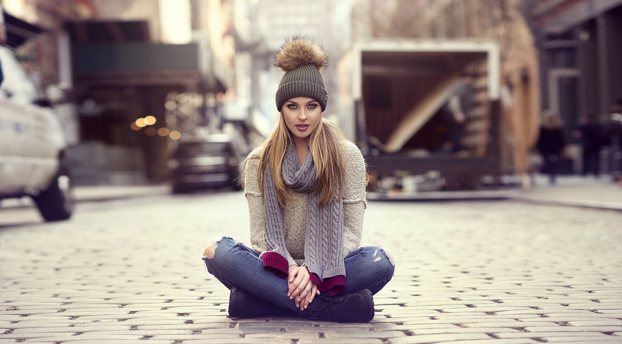 mädchen blond posieren stadt blick