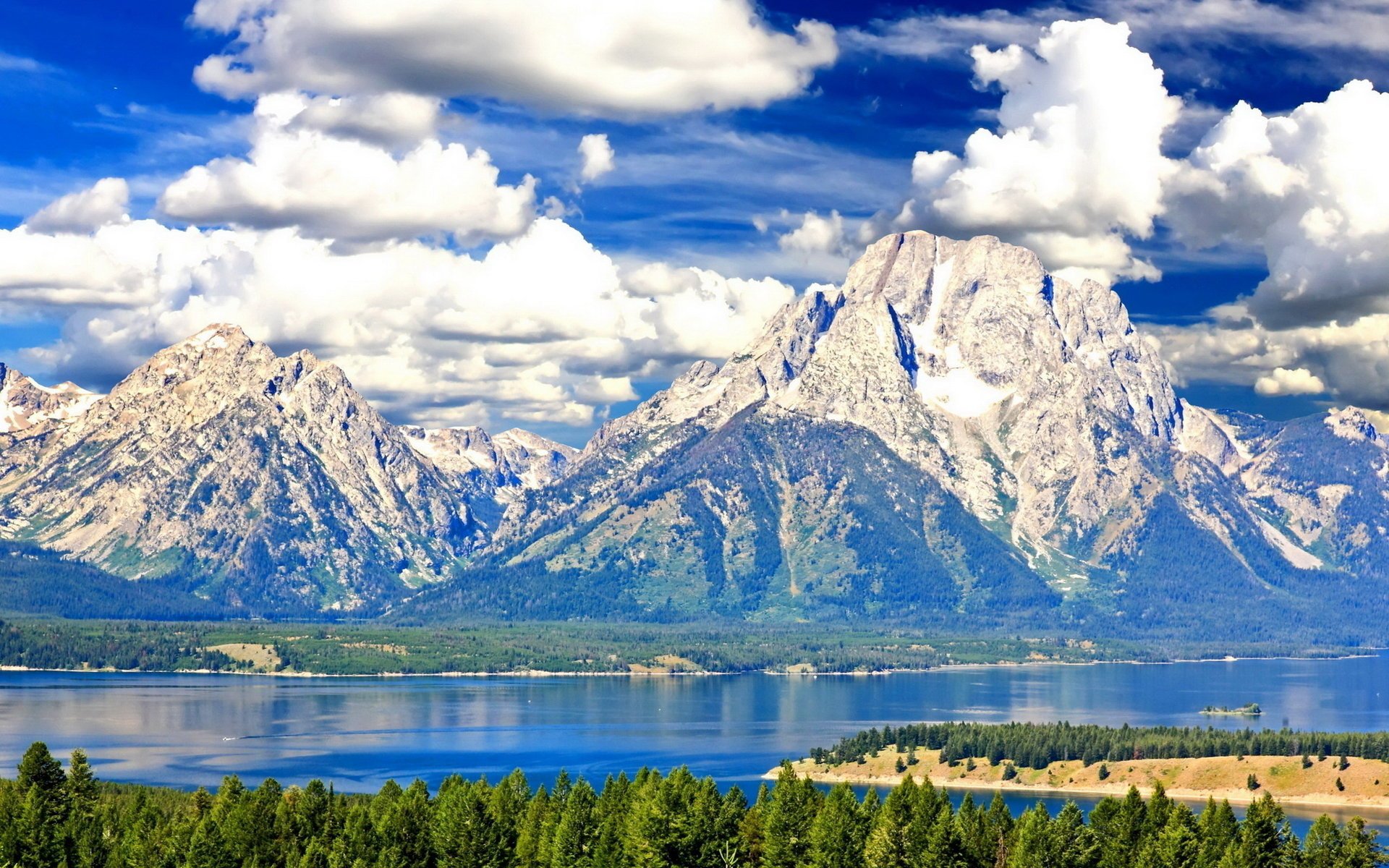 naturaleza montañas lago bosque cielo nubes