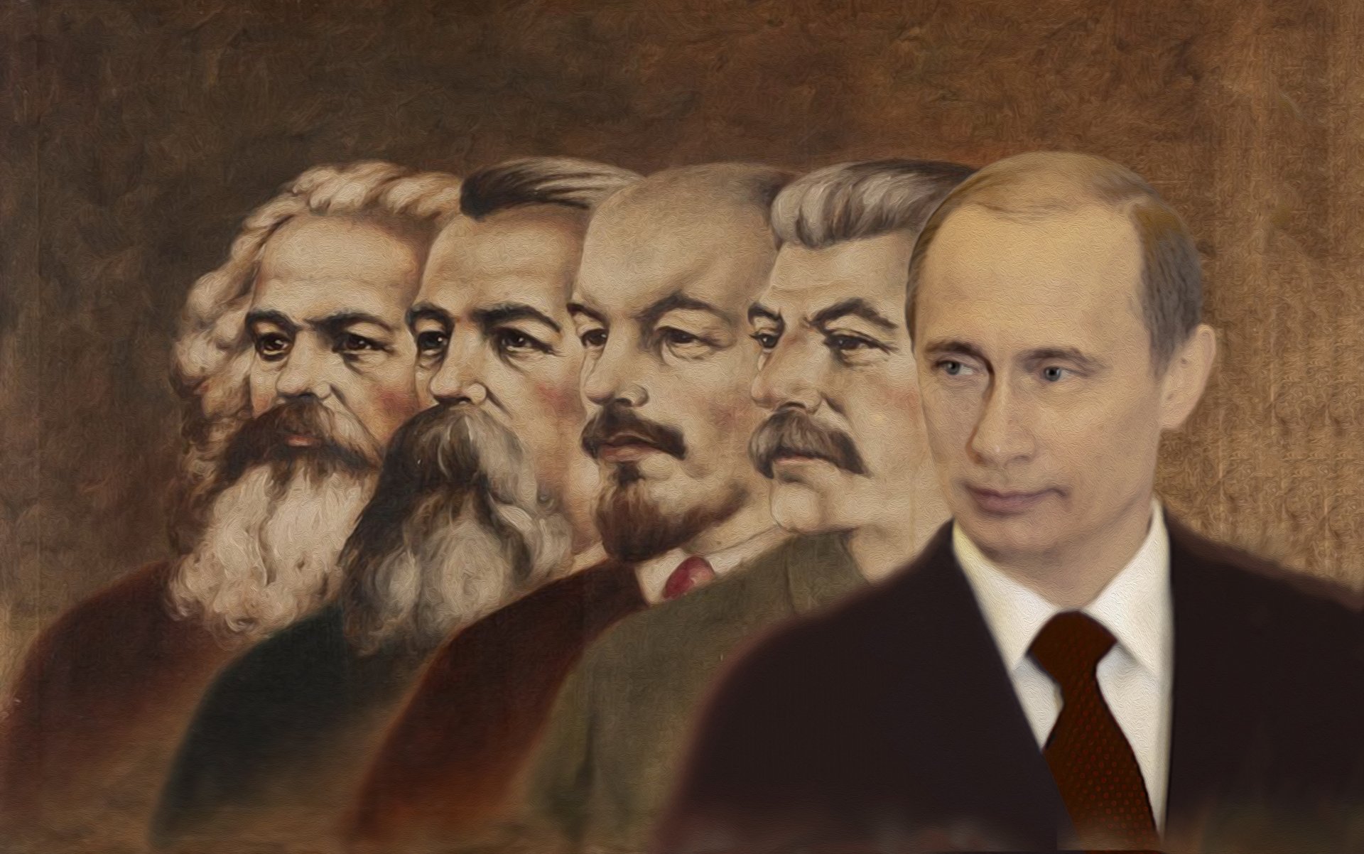 karl marx friedrich engels vladimir ilyich lenin joseph stalin vladimir putin painting