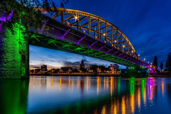 A bridge in the Netherlands in the night glare